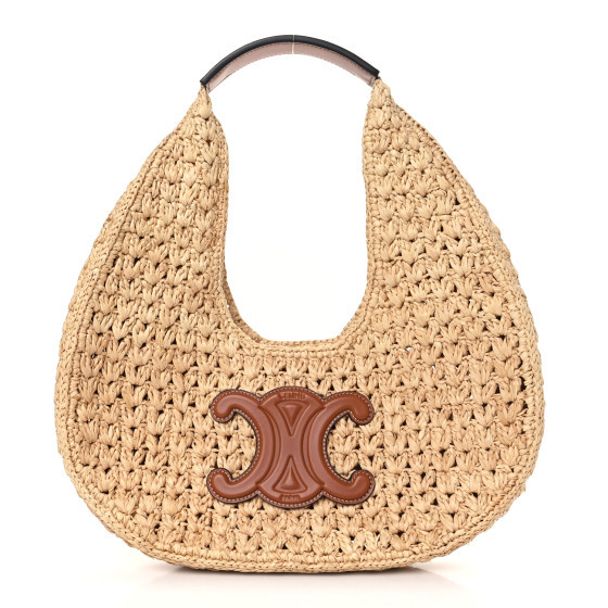 CELINE Raffia Calfskin Triomphe Panier Hobo Bag Natural Tan | FASHIONPHILE | FASHIONPHILE (US)