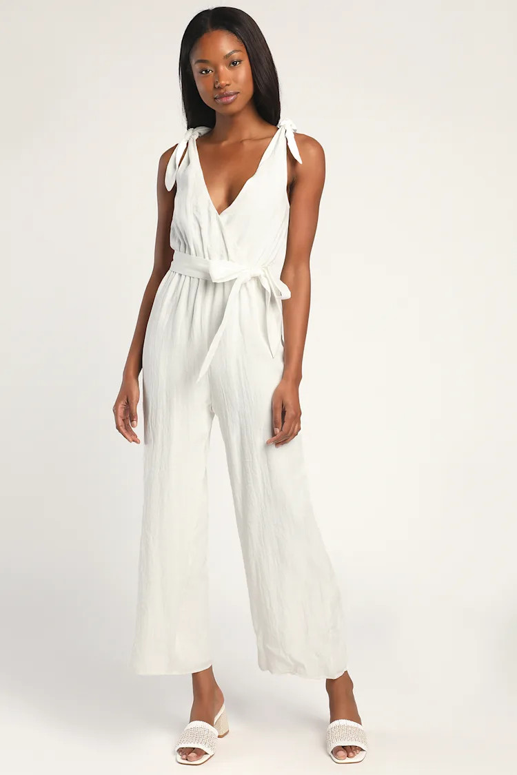 Jump Into Love Ivory Tie-Strap Wide-Leg Jumpsuit | Lulus (US)
