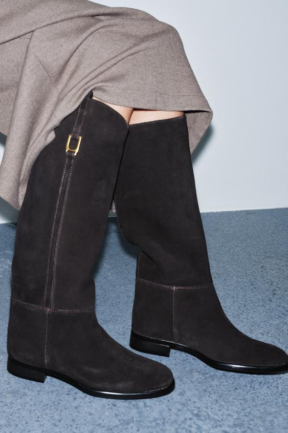 FLAT SUEDE RIDING BOOTS | Zara UK