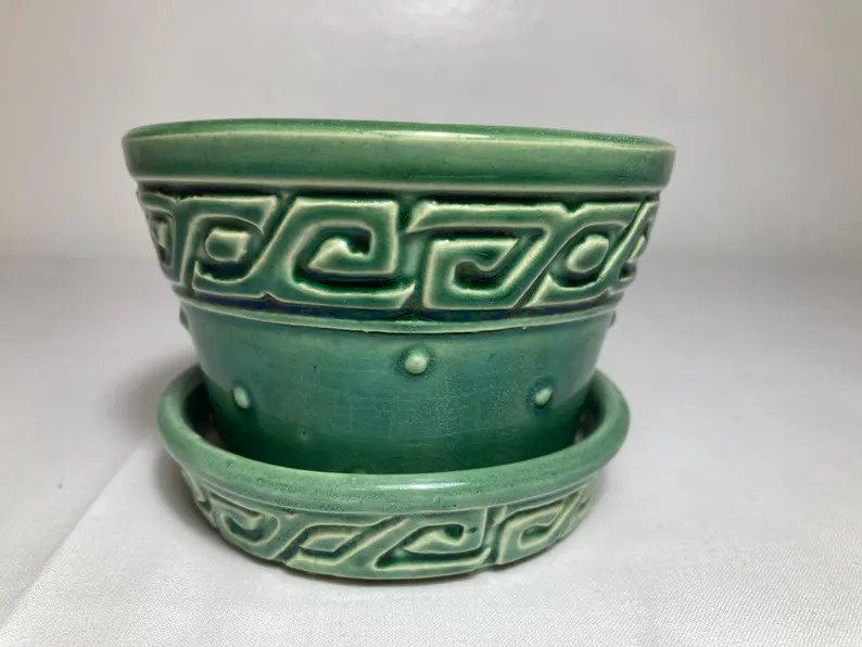 Vintage Mccoy Flowerpot Planter W/ Saucer Green Greek Key & Hobnail 3 USA Art Pottery - Etsy | Etsy (US)