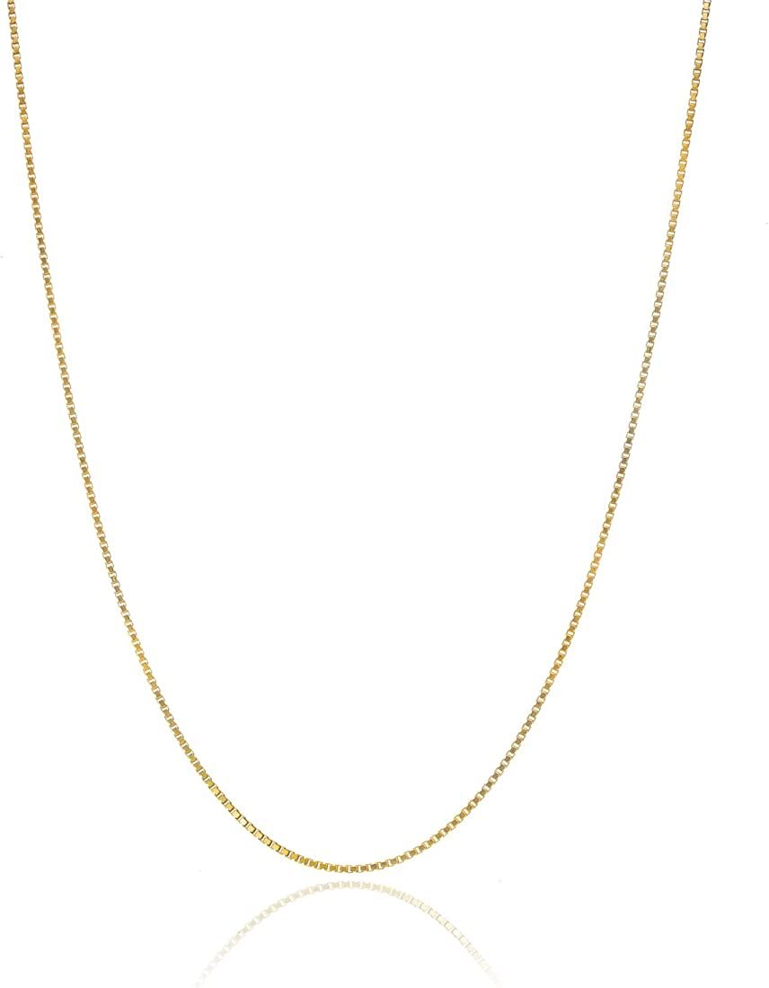 Bling For Your Buck 18K Gold over Sterling Silver .8mm Thin Italian Box Chain Necklace for Women ... | Amazon (US)