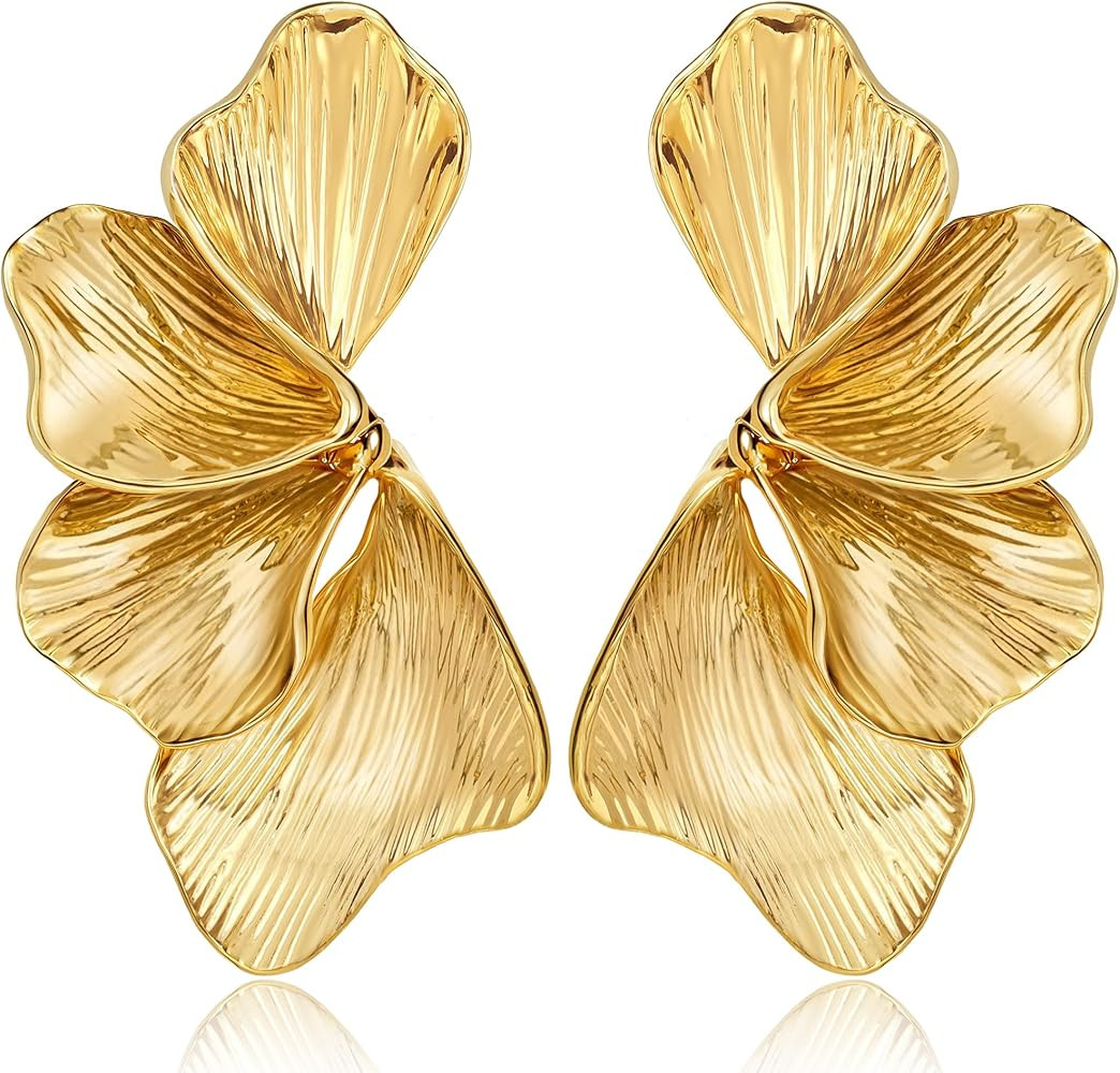 14K Gold Plated Statement Earrings for Women Large Lightweight Dangle & Drop Earring, Bold Chunky... | Amazon (US)