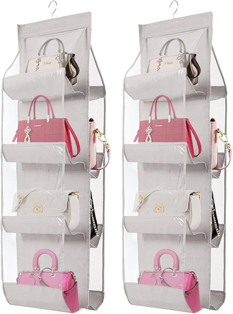 AARAINBOW 2 Packs Hanging Handbag Purse Organizer, 8 Pockets Purse Bag Organizer Wardrobe Closet ... | Amazon (US)