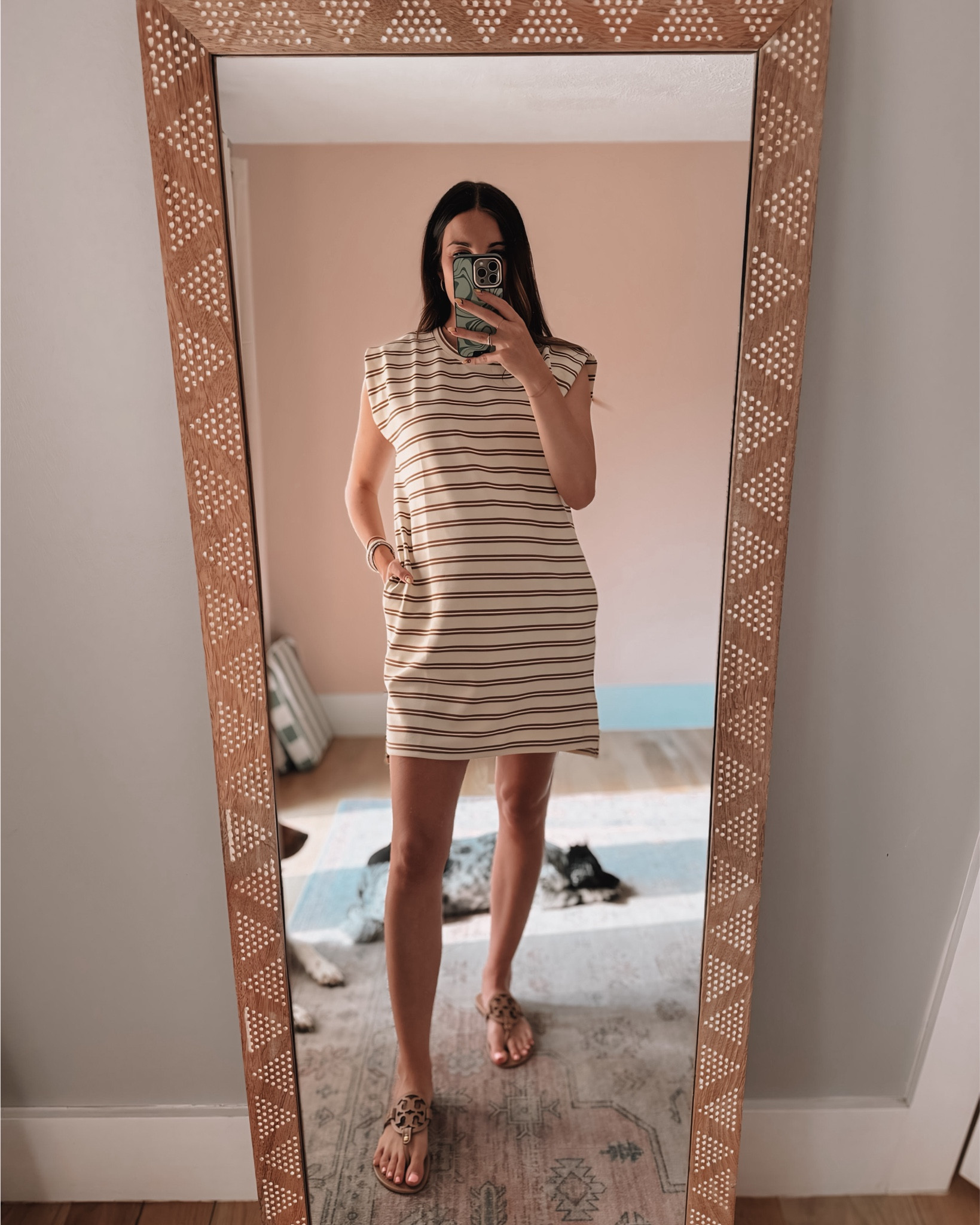 Wearing size small in this cream dress with brown stripes. The quality is fantastic + it has pockets! This is an easy throw + go dress that can be dressed up or down!

Summer dress, casual style, bump style, maternity, 27 weeks pregnant, red dress boutique try on haul, Tory Burch sandals, vacation outfit 

#LTKBump #LTKFindsUnder100 #LTKStyleTip