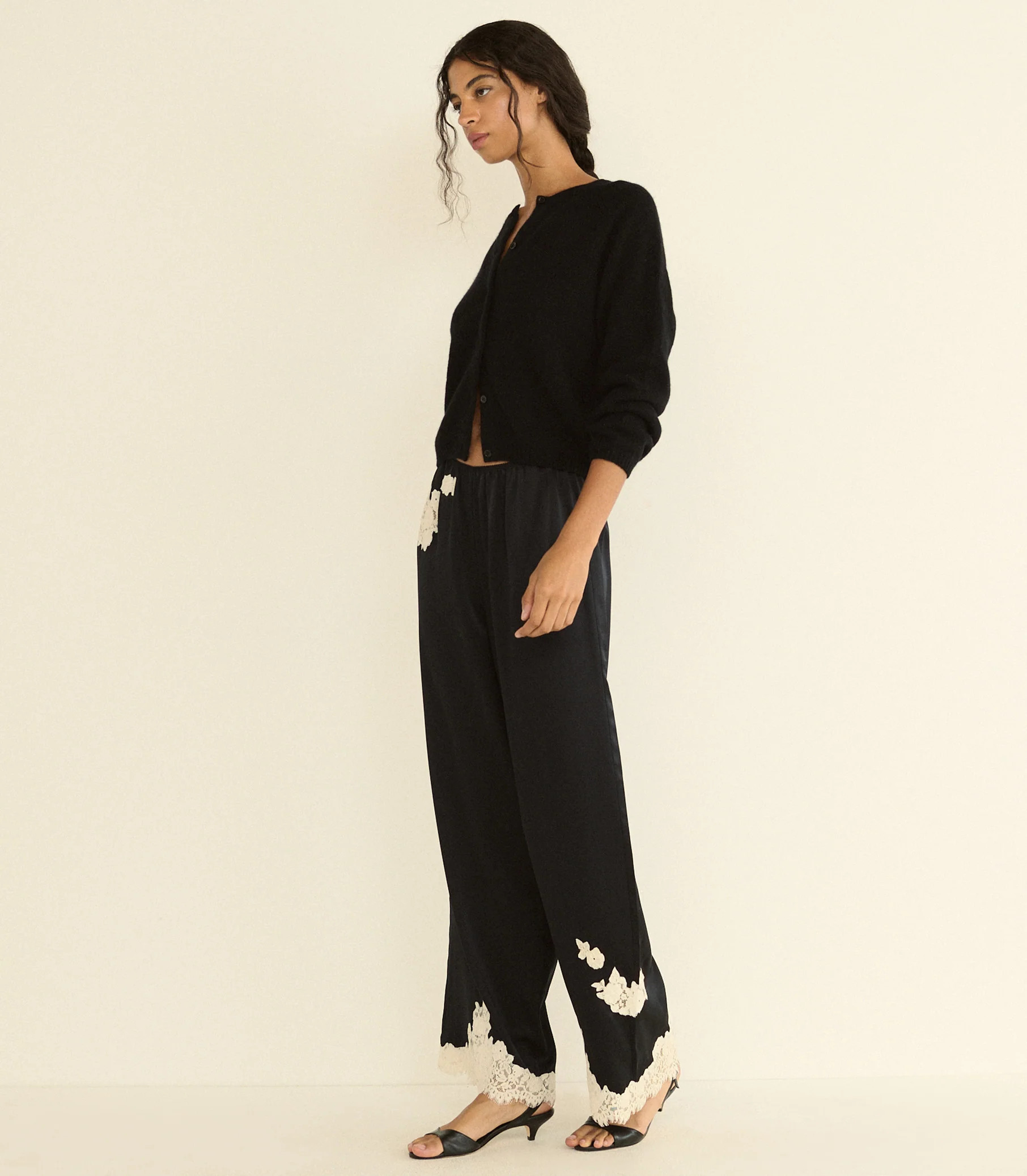 Lavon Pant - Black With Candlelight Lace | DÔEN | DOEN