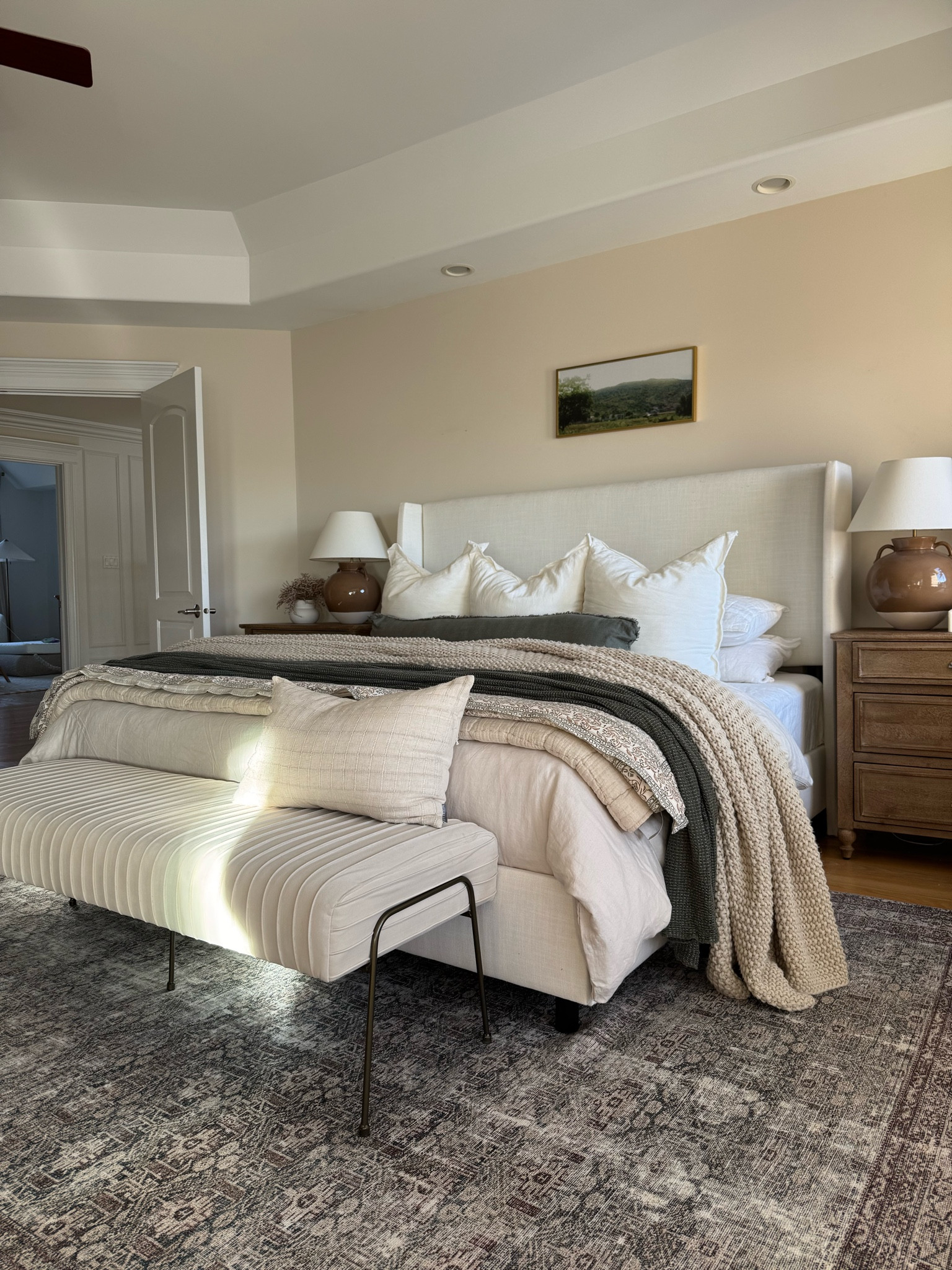 Layered bedding with a mix of high end and affordable finds! #bedroom #bed #bedding #target #targetstyle #home #rug #targethome #wayfairfinds #wayfair #nightstand 

#LTKHome #LTKSaleAlert #LTKStyleTip