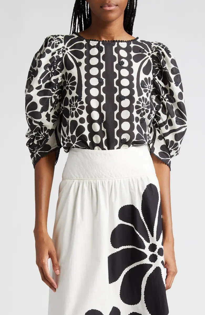 Palermo Mix Print Puff Sleeve Cotton Shirt | Nordstrom