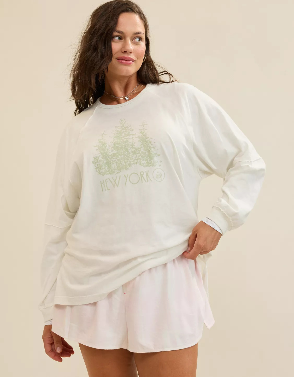 Aerie Cozy Long Sleeve Oversized Boyfriend T-Shirt | Aerie