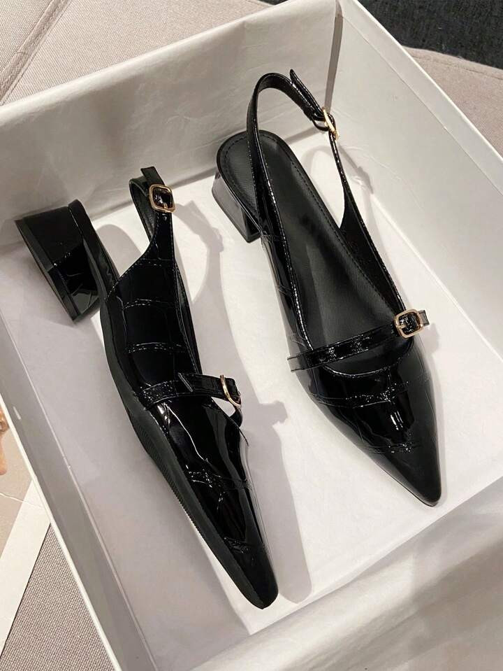 Women's Pointed Toe Chunky Heel Flats With Special Straps, Fashionable And Simple Style | SHEIN