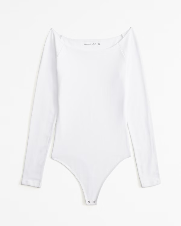 Women's Long-Sleeve Cotton-Blend Seamless Fabric Off-The-Shoulder Bodysuit | Women's Tops | Aberc... | Abercrombie & Fitch (US)