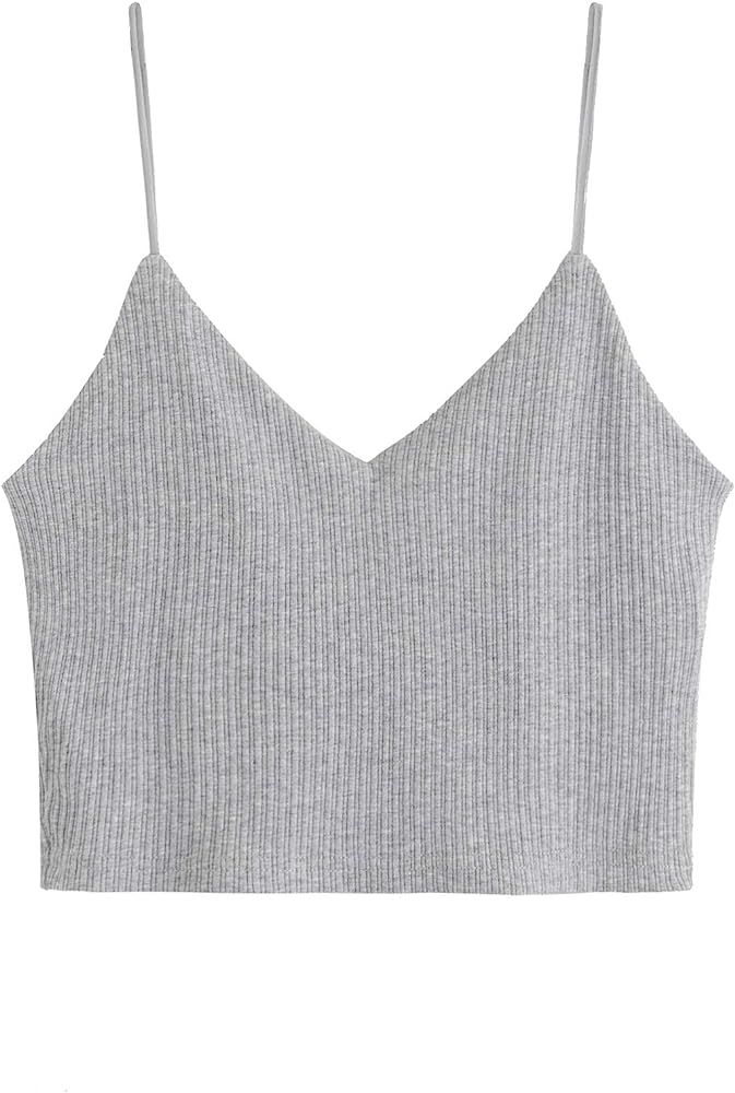 SheIn Women's Casual V Neck Sleeveless Ribbed Knit Cami Crop Top Snow White Medium at Amazon Wome... | Amazon (US)