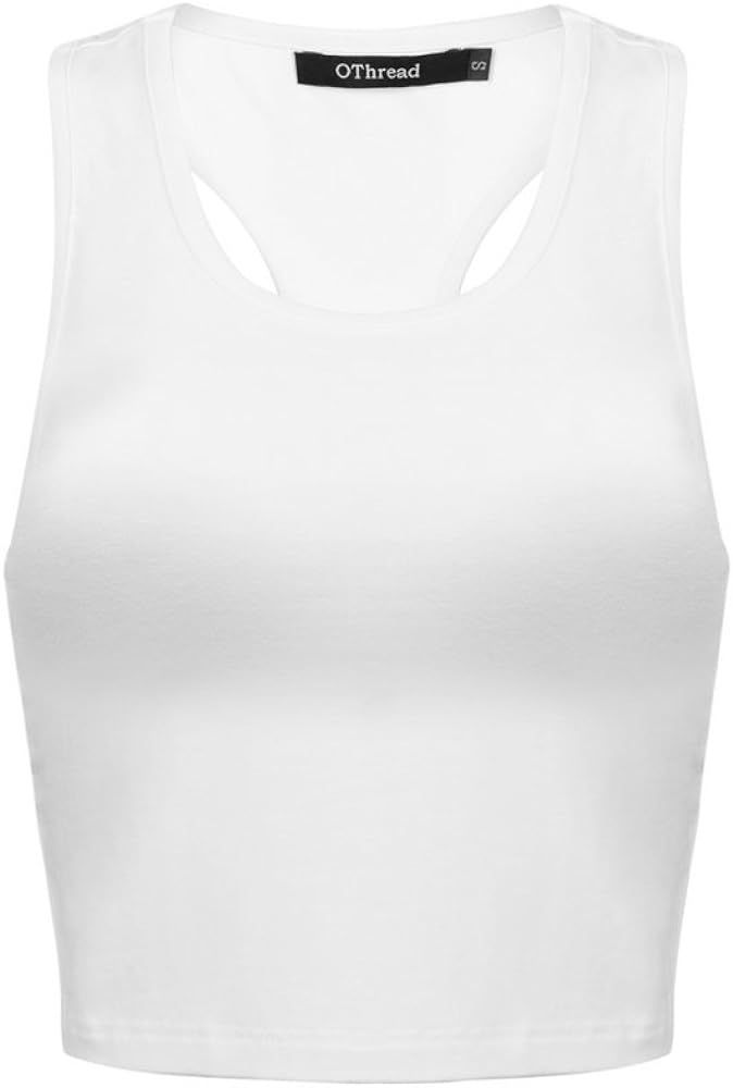 OThread & Co. Women's Basic Crop Tops Stretchy Casual Scoop Neck Racerback Sports Crop Tank Top (... | Amazon (US)