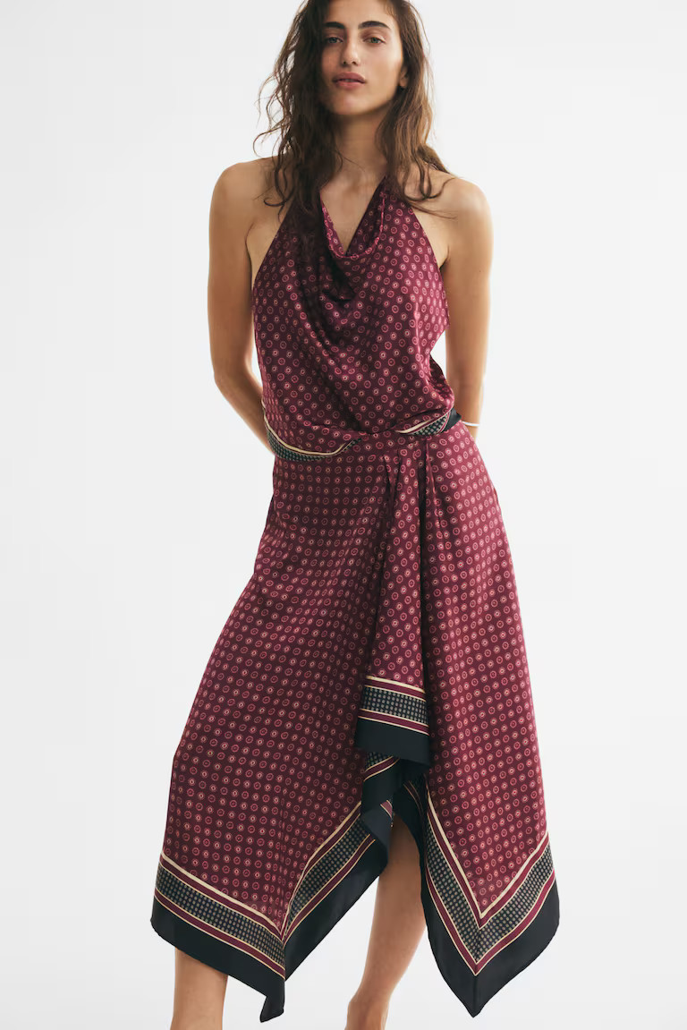H & M - Satin Handkerchief Skirt - Burgundy/Patterned | H&M (US, CA, MX)