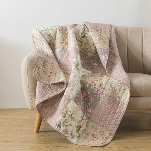 SLPR Cotton Quilted Throw Blanket, 50" x 60" Floral Farmhouse Patchwork Quilt, Shabby Chic Patchwork Throw Lap Quilt for Couch, Secret Garden | Amazon (US)