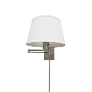 Hampton Bay Hutchinson 1-Light Brushed Nickel Swing Arm Sconce with White Fabric Shade HBP609-35 | The Home Depot