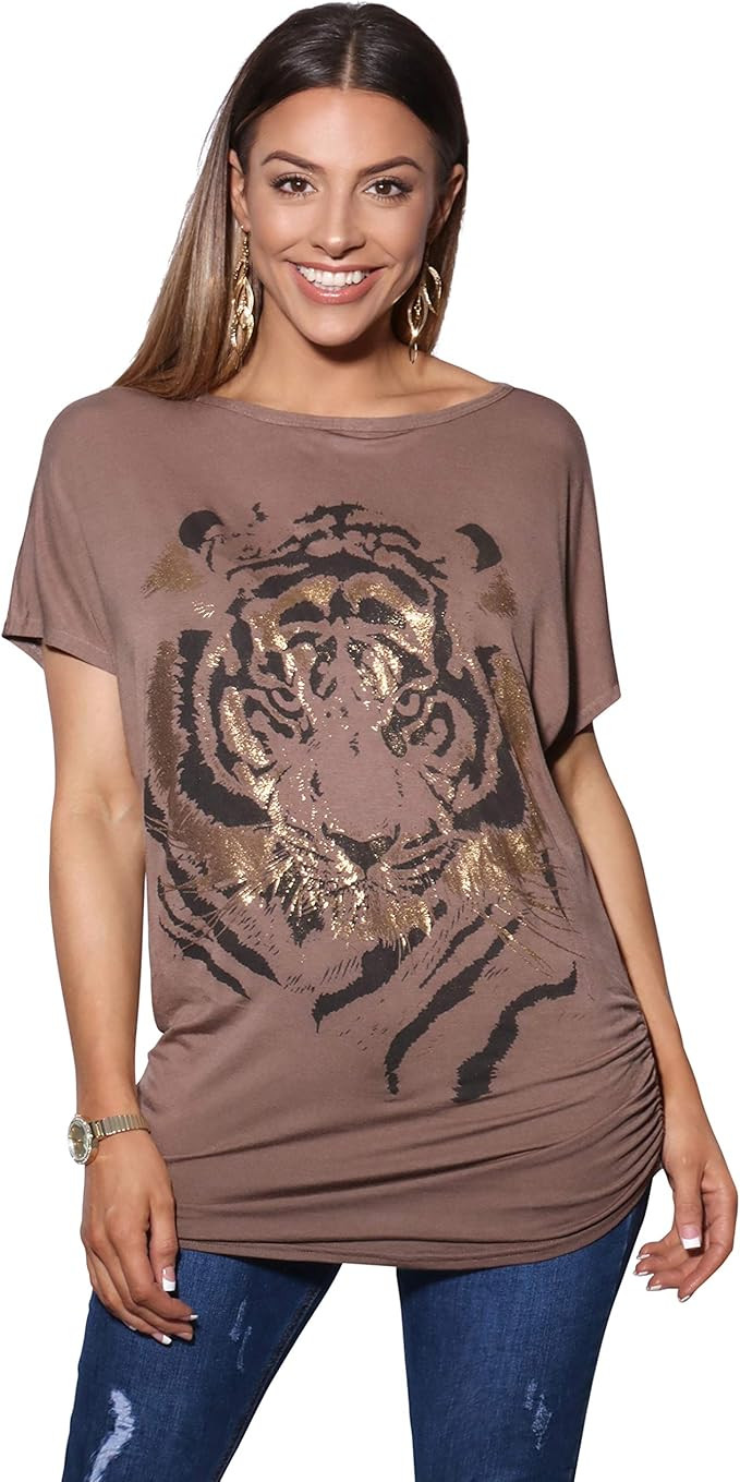 KRISP Women Oversized Casual Tshirt Baggy Tiger Flower Printed Batwing Tops | Amazon (US)