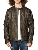 Cole Haan Men's Washed Leather Moto Jacket, Grey, Medium | Amazon (US)