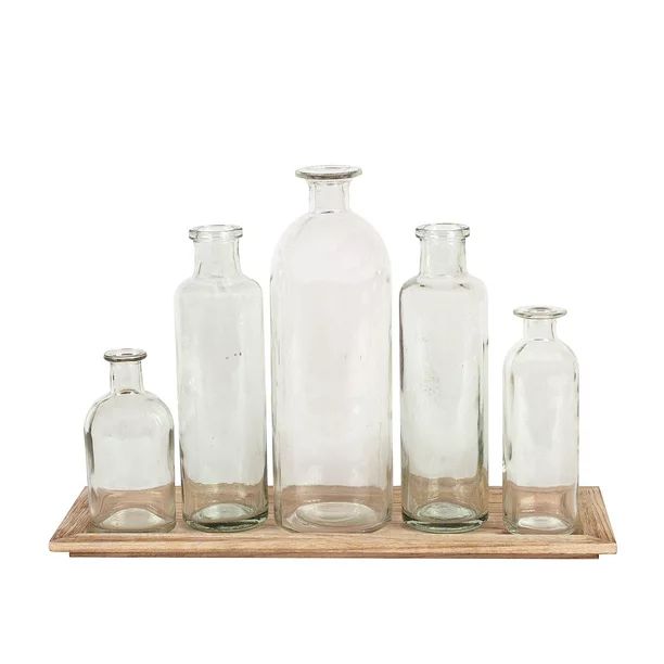Woven Paths Vintage Bottle Vases on Wood Tray, 6 Pieces - Walmart.com | Walmart (US)