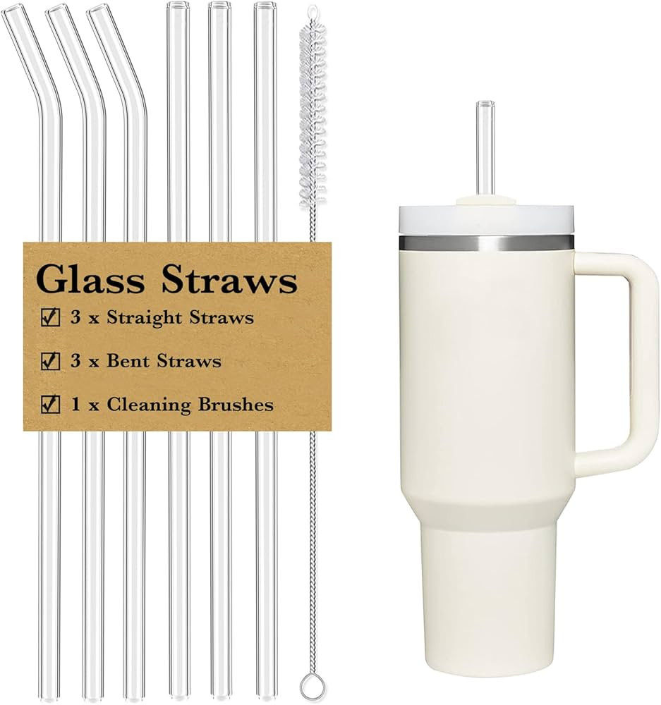 Reusable Straw for Stanley 40 oz 30 oz Cup Tumbler Replacement Stanley Straw 6 Pack Clear Glass S... | Amazon (US)