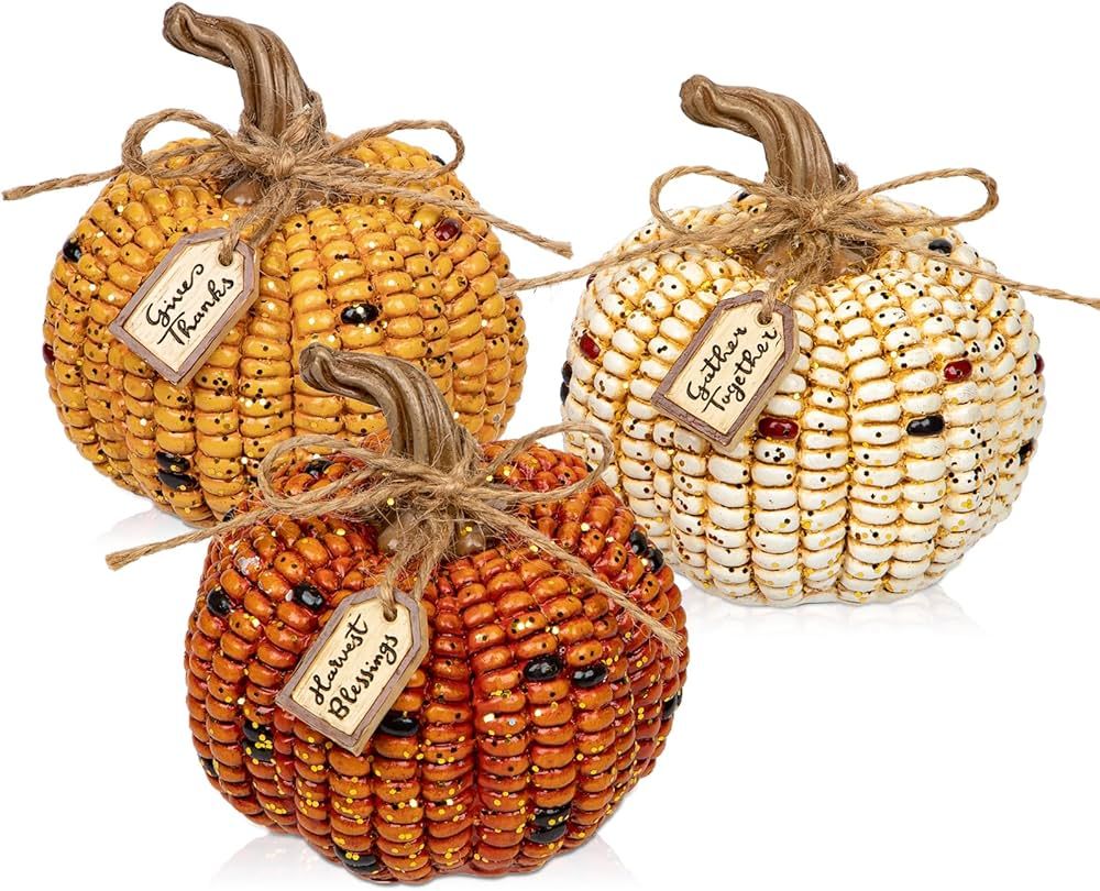 Briful Pumpkins Fall Decoration, 3PCS Decorative Corn Cob Pumpkins Resin Fake Pumpkins Autumn Hom... | Amazon (US)