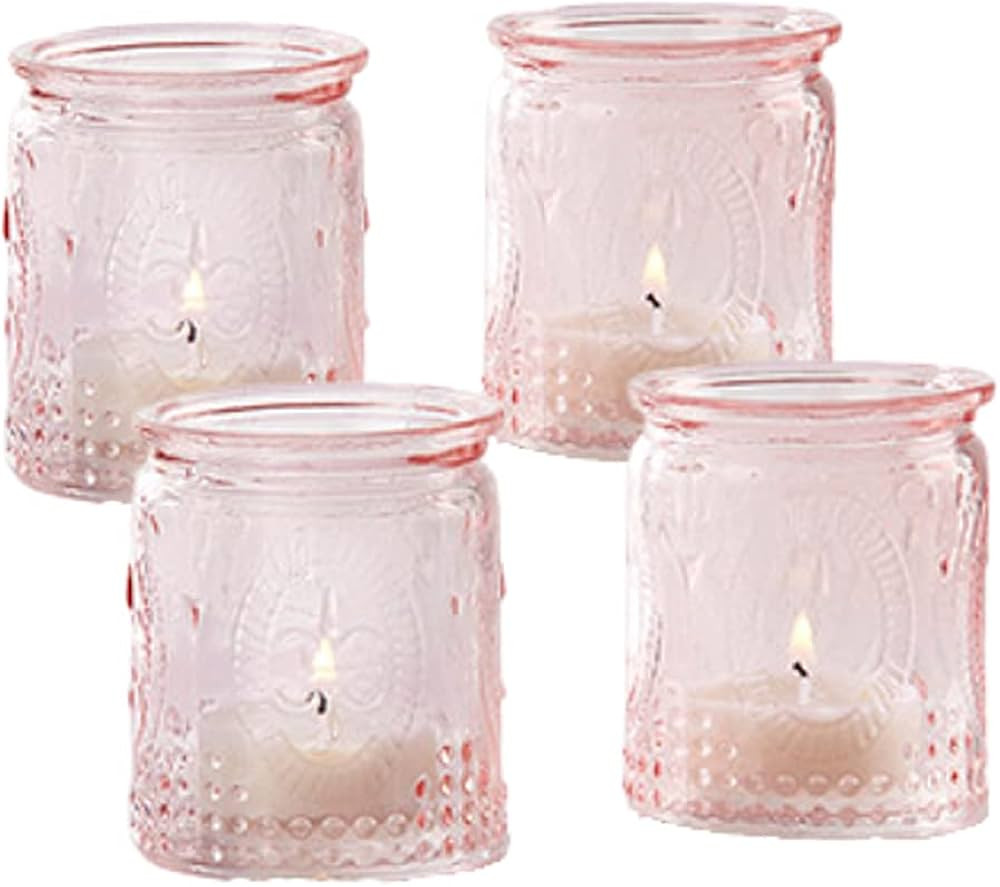 Kate Aspen Vintage Glass Tea Light Holder (Set of 4), Pink | Amazon (US)