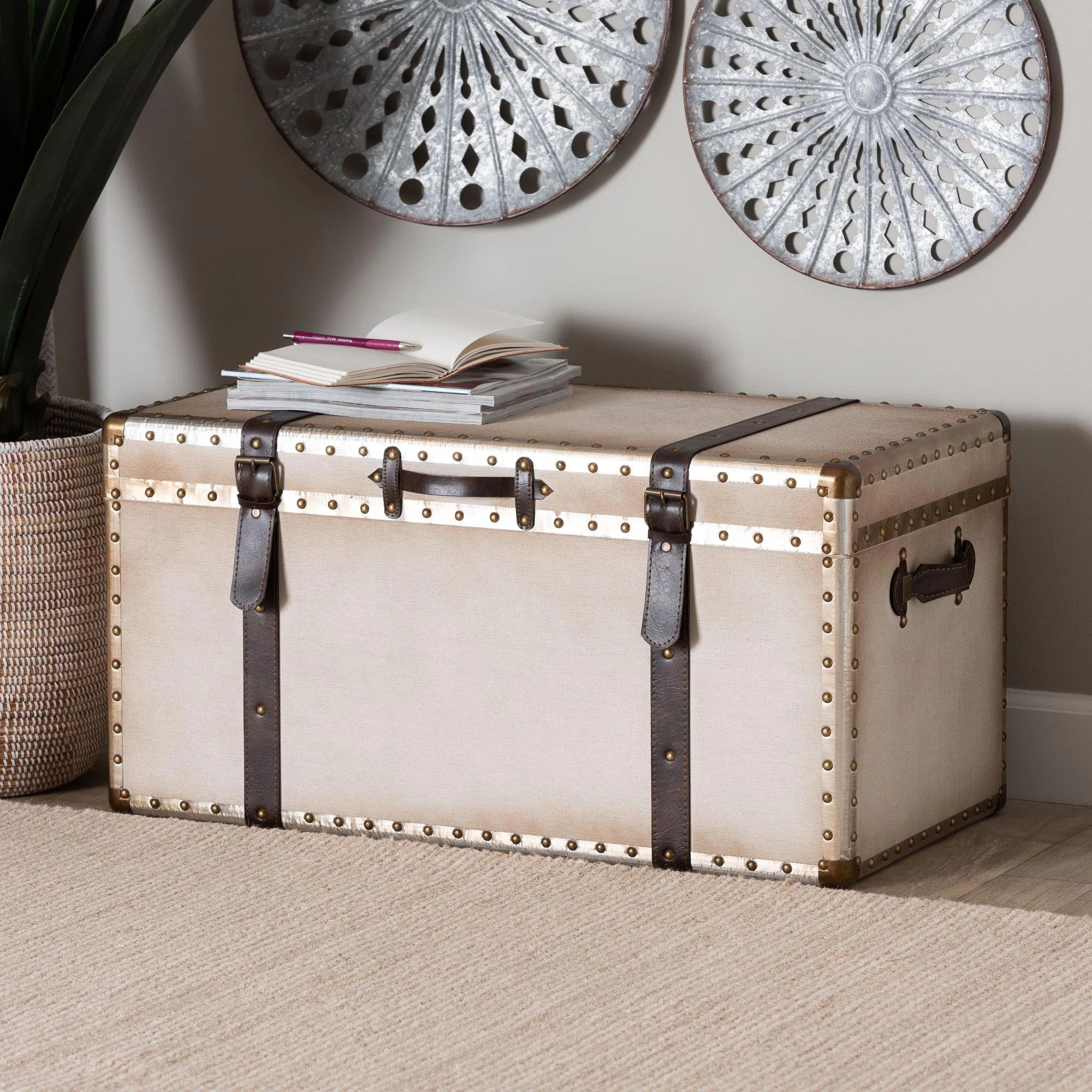 Baxton Studio Nevio Vintage Weathered White Canvas Storage Trunk | Wayfair North America