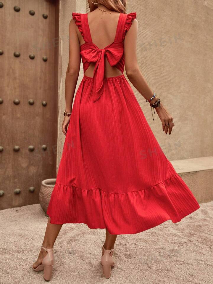 SHEIN VCAY Tie Backless Ruffle Hem Dress Without Belt | SHEIN