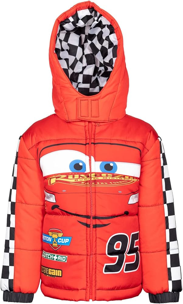 Disney Pixar Cars Mickey Mouse Lightning McQueen Zip Up Puffer Jacket Toddler to Little Kid | Amazon (US)