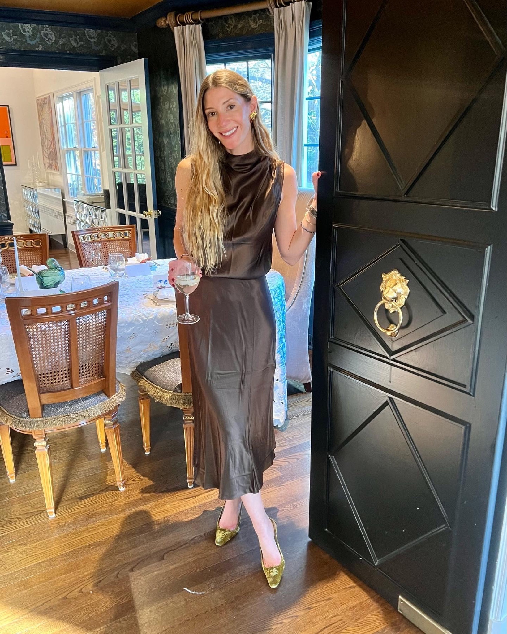 Set is in an xs and so we’ll priced 
Heels are true to size ysl and come in silver 
Earrings come in gold and silver. Lightweight too  

#LTKSeasonal #LTKCyberWeek #LTKstyletip