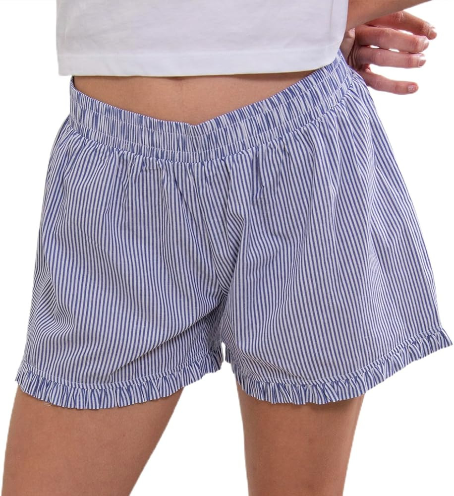 Plaid Shorts for Women Y2K Ruffle Hem High Waist Elastic Pajama Shorts Lounge Gingham Boxer Pj Bo... | Amazon (US)