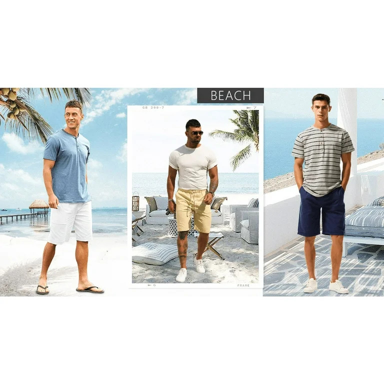 Iceglad Men's Linen Casual Classic Fit Short Drawstring Summer Beach Shorts | Walmart (US)