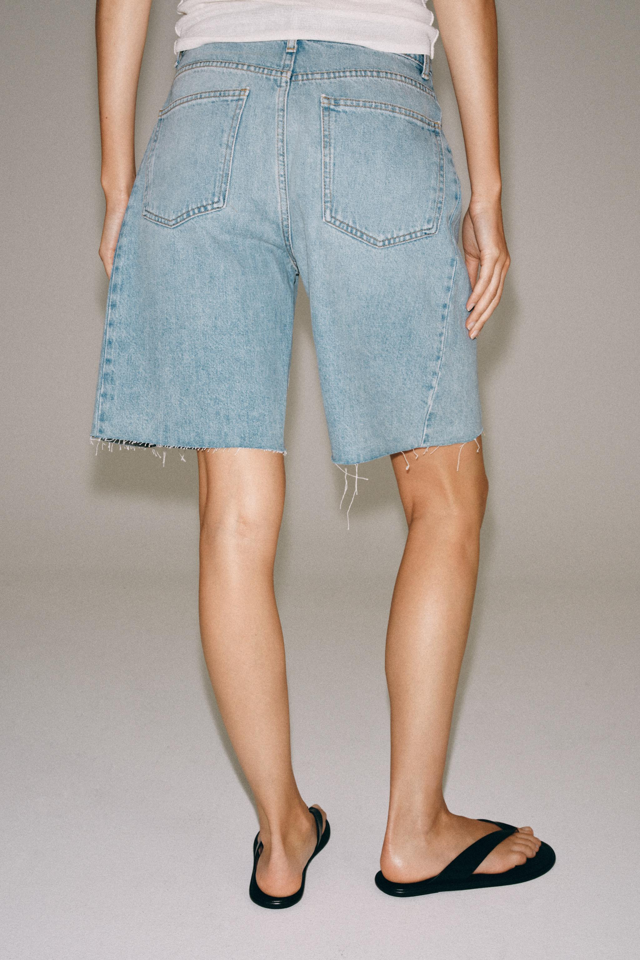 ZW COLLECTION RELAXED FIT MID-WAIST DENIM BERMUDA SHORTS | Zara UK