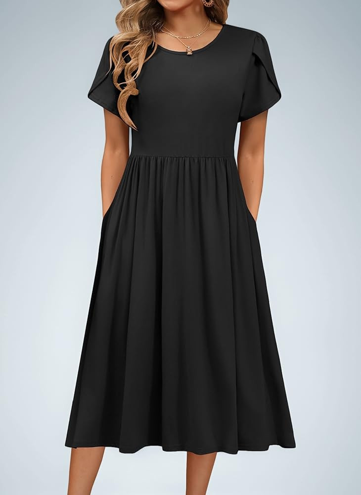 Hotouch Sommerkleid Damen Kleider Kurzarm Kleid Rundhals Freizeit Kleid Einfarbig Strandkleid A-L... | Amazon (DE)