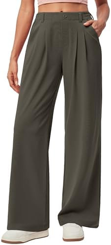 IUGA Wide Leg Pants Woman Pull on Stretchy Work Dress Pants High Waisted Business Casual Trousers... | Amazon (US)