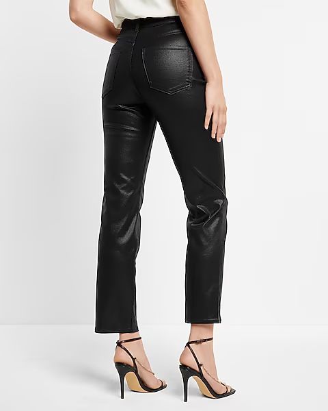 High Waisted Black Coated Straight Ankle Jeans | Express
