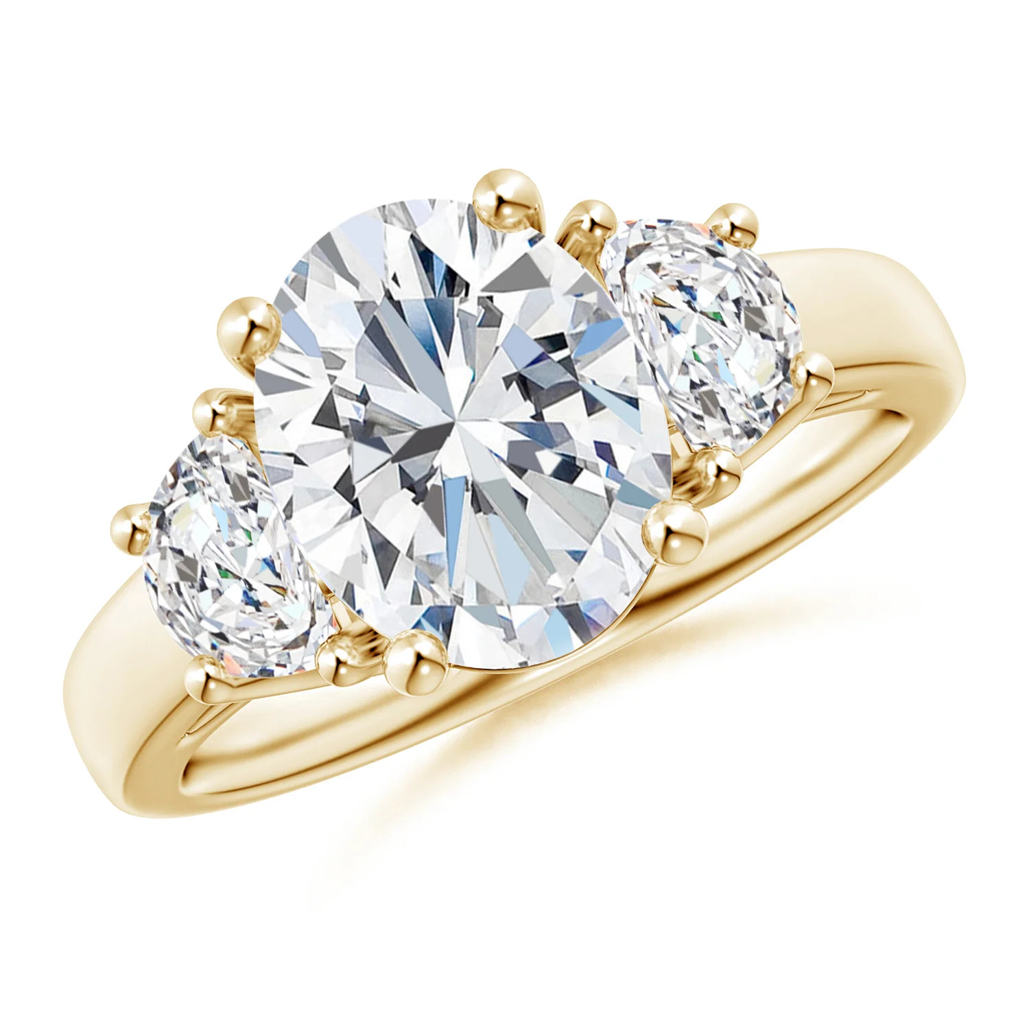 Lab-Grown Oval and Half Moon Diamond Three Stone Ring | Angara | Angara US