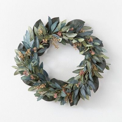 26&#34; Artificial Olive/Eucalyptus Leaf with Berry Wreath - Threshold&#8482; designed with Studi... | Target
