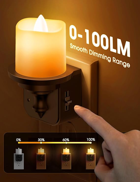 Briignite Flameless Candle Night Light, Night Lights Plug into Wall 2 Pack, LED Candle Night Ligh... | Amazon (US)