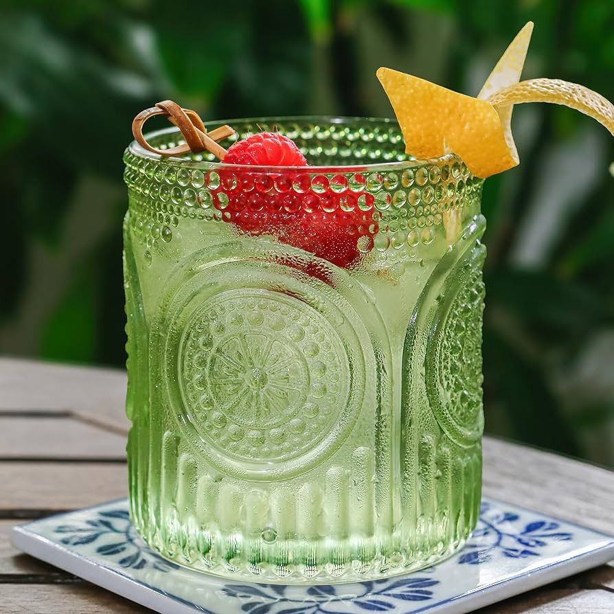 Kate Aspen Retro Arch Floral Green Drinking Glasses Set of 6-10 oz Vintage Beaded Glassware, Perf... | Amazon (US)