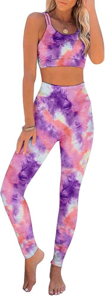 luvamia Women's Two Pieces Leopard Sports Bra Set Workout Outfit Set Gym Clothes | Amazon (US)