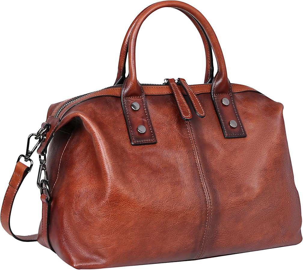 Iswee Genuine Leather Satchel Tote Bag Top Handle Handbag Designer Shoulder Bag Large Capacity Cr... | Amazon (US)