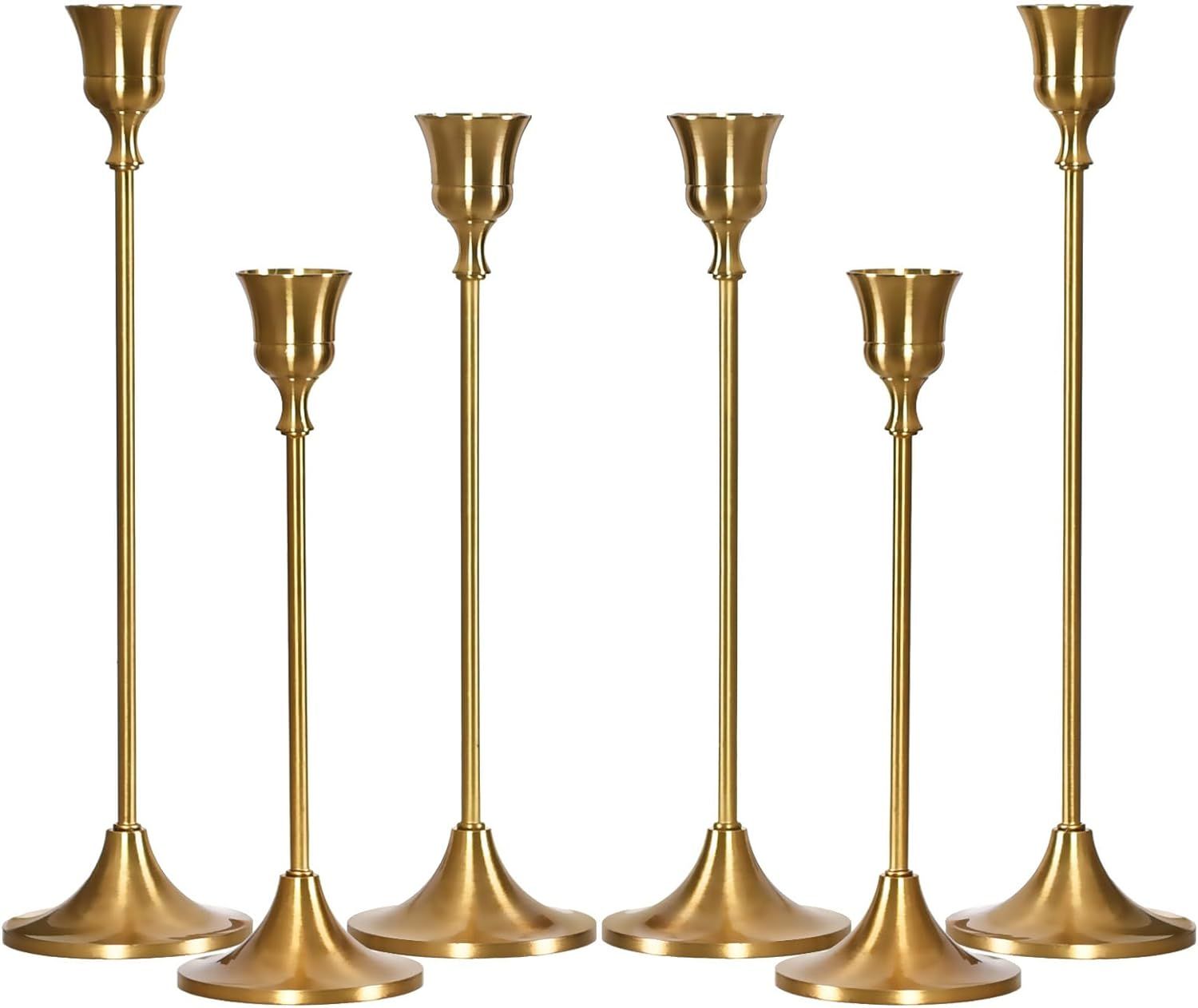 MENONEE Brass Gold Candlestick Holders Set of 6, Taper Candle Holder for Candlesticks, Antique Vi... | Amazon (US)