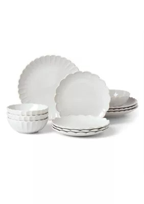 Lenox French Perle Scallop 12-Piece Dinnerware Set, White | Belk
