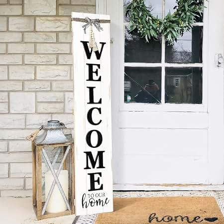 MODE HOME Large Vertical Welcome Sign for Front Door Porch, 47x10 Inch Solid Wood Farmhouse Porch... | Amazon (US)