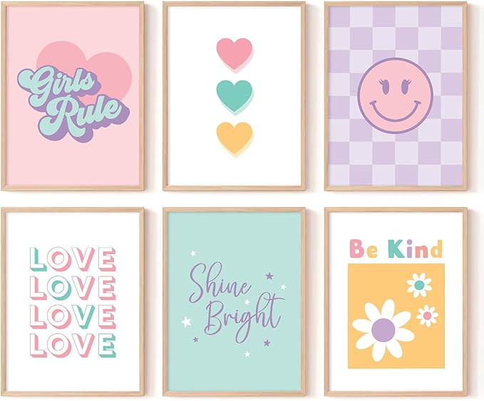 Lwoztra Girls Room Wall Art Kids Canvas Poster Nursery Wall Decor Pink Colorful Prints Baby Toddl... | Amazon (US)