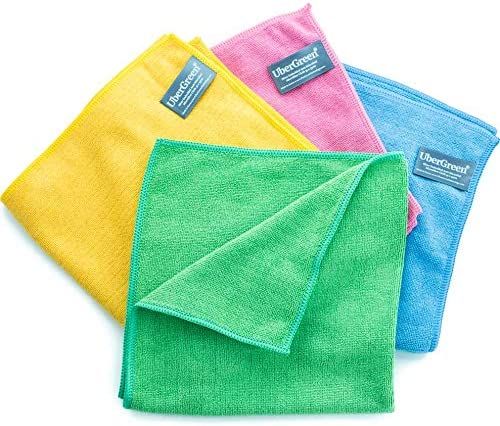 UberGreen Microfiber Cleaning Cloth With Silver - 4-Pack (Blue, Yellow, Green, Rose) - Eco-Friend... | Amazon (US)