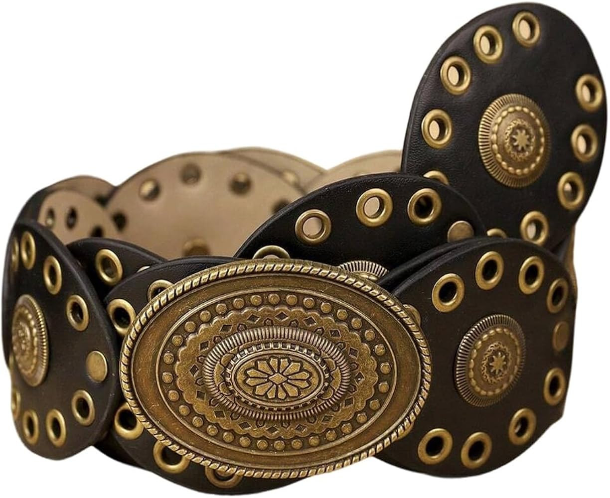GORGLITTER Women's Western Boho Belts Disc Vintage Cowgirl Leather Belts for Jeans Dress Skirt | Amazon (US)