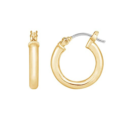 Amazon Essentials 23K Gold Plated Full Round Small Hoop Earrings, 15mm, Yellow Gold | Amazon (US)