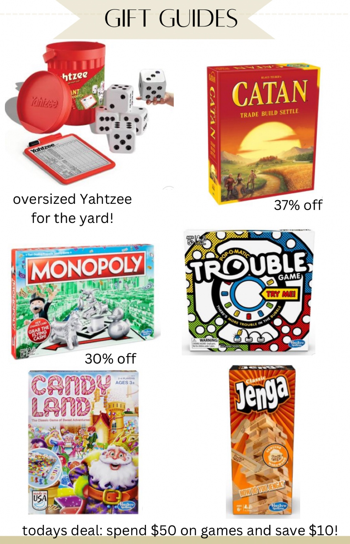 Love the idea of gifting games, these are always so fun for the family, and some of them are on sale right now. Monopoly, Candyland, Jenga, board games, Yahtzee

#LTKSeasonal #LTKfamily #LTKGiftGuide