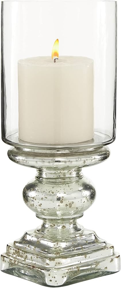 Deco 79 Glass Handmade Turned Style Pillar Hurricane Lamp with Faux Mercury Glass Finish, 6" x 6"... | Amazon (US)